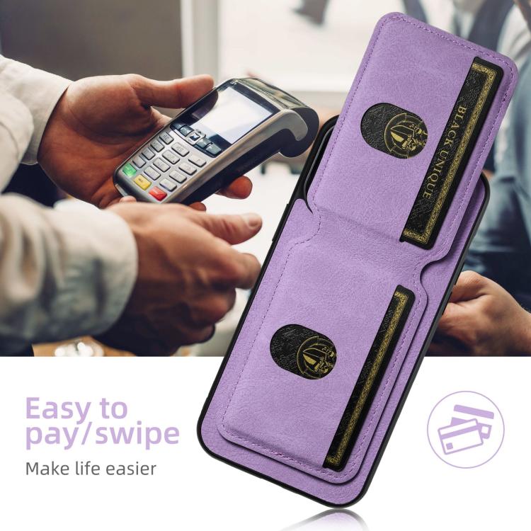 For iPhone 16e Suteni H02 Litchi Leather Card Wallet Stand Back Phone Case(Purple)
