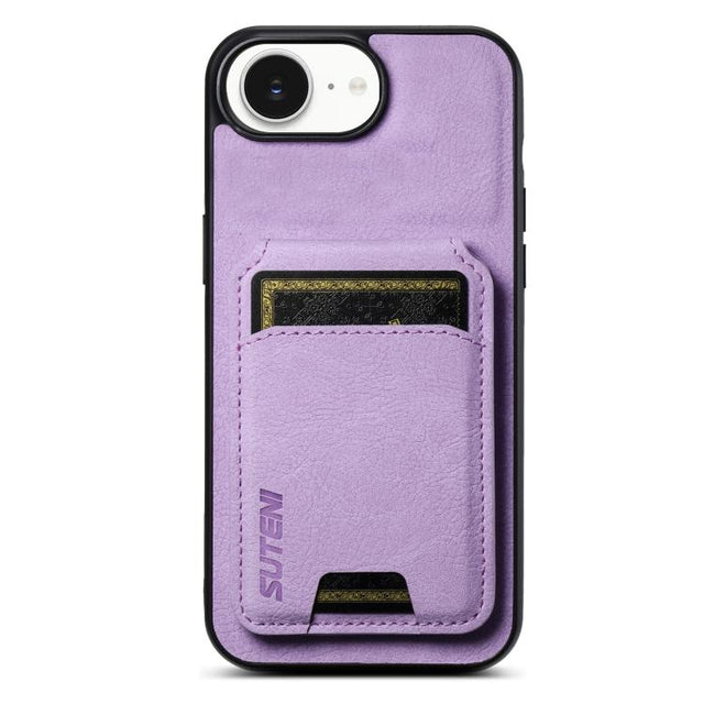 For iPhone 16e Suteni H02 Litchi Leather Card Wallet Stand Back Phone Case(Purple)
