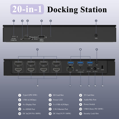 WAVLINK UG69PD10 1 to 4 Screens 4K/5K AV Transfer USB-C to HD Type-C Docking Station Hub, Plug:EU Plug - free shipping - PMC Jewellery - Order now!