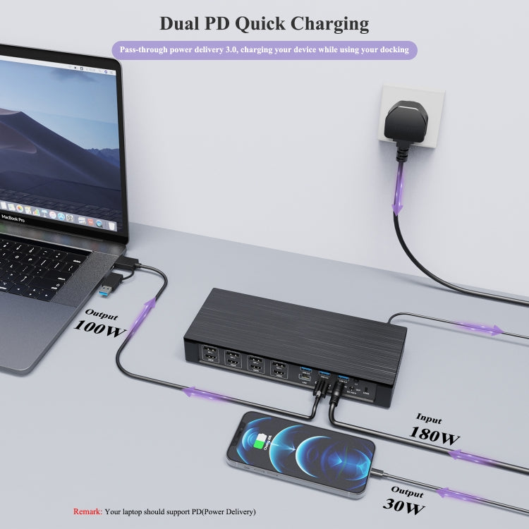 WAVLINK UG69PD10 1 to 4 Screens 4K/5K AV Transfer USB-C to HD Type-C Docking Station Hub, Plug:AU Plug