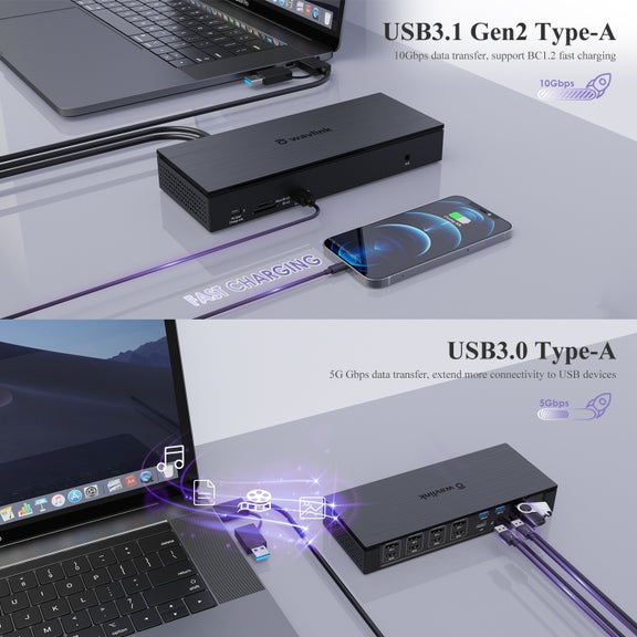 WAVLINK UG69PD10 1 to 4 Screens 4K/5K AV Transfer USB-C to HD Type-C Docking Station Hub, Plug:AU Plug