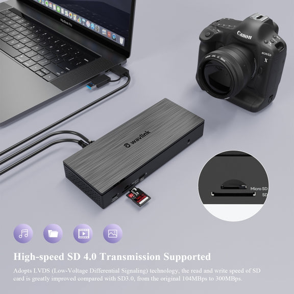WAVLINK UG69PD10 1 to 4 Screens 4K/5K AV Transfer USB-C to HD Type-C Docking Station Hub, Plug:EU Plug