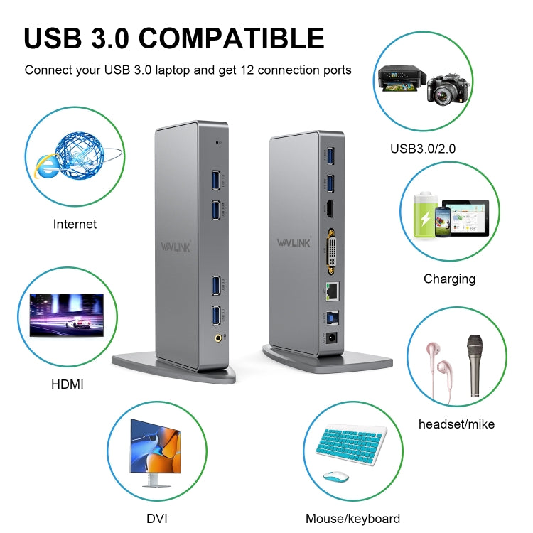 WAVLINK WL-UG39DK7 USB3.0 Hub Adapter Multi-Screen Graphics Card Universal Docking Station, Plug:AU Plug