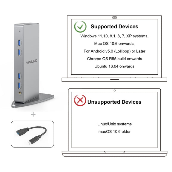 WAVLINK WL-UG39DK7 USB3.0 Hub Adapter Multi-Screen Graphics Card Universal Docking Station, Plug:AU Plug