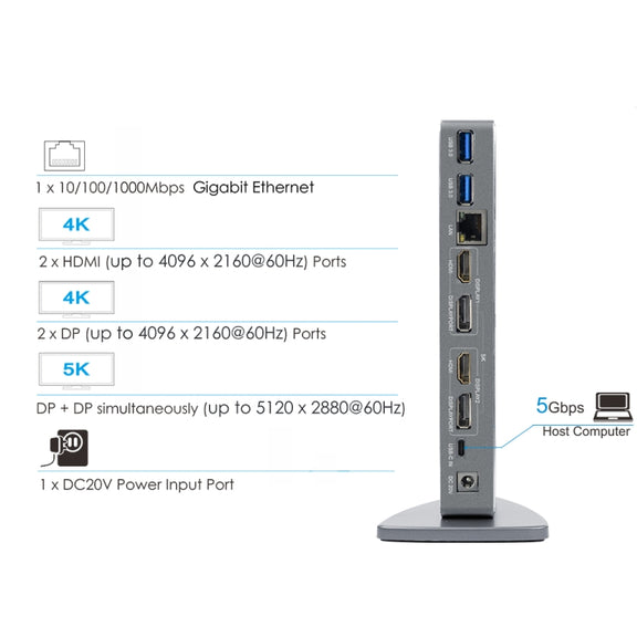 WAVLINK WL-UG69DK7 Laptops Type-C Universal Desktop Docking Station Aluminum Alloy HUB Adapter(UK Plug)