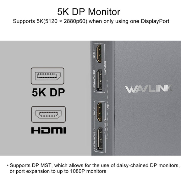 WAVLINK WL-UG69DK7 Laptops Type-C Universal Desktop Docking Station Aluminum Alloy HUB Adapter(EU Plug)