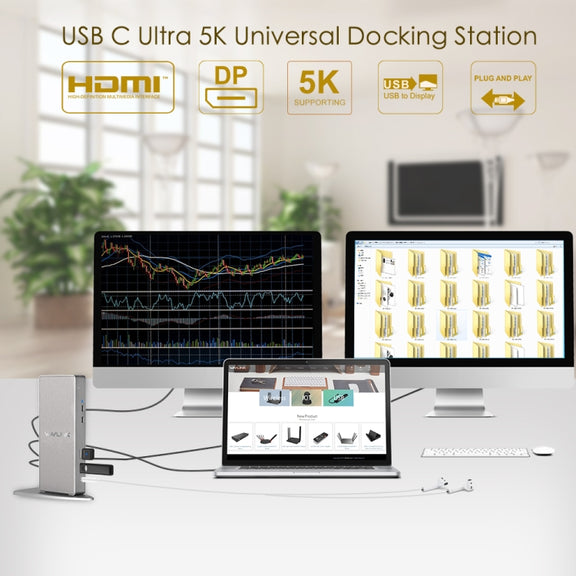 WAVLINK WL-UG69DK7 Laptops Type-C Universal Desktop Docking Station Aluminum Alloy HUB Adapter(AU Plug)