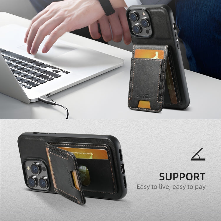 For iPhone 16 Plus Suteni H03 Oil Wax Leather Wallet Stand Back Phone Case(Black) - free shipping - PMC Jewellery - Order now!