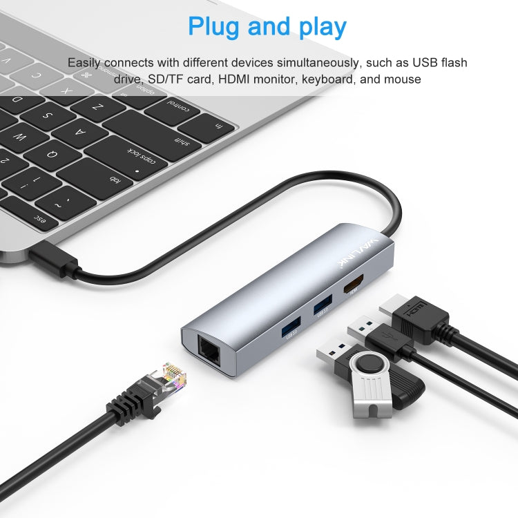 WAVLINK WL-UHP3408 USB HUB Adapter 4-in-1 Type-C to HD + 2xUSB3.0 + Gigabit RJ45 Docking Station - free shipping - PMC Jewellery - Order now!