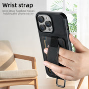 For iPhone 16 Pro Max Suteni H13 Litchi Leather Wrist Strap Wallet Back Phone Case(Black)
