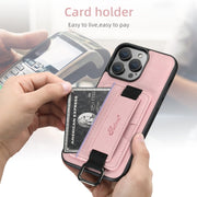 For iPhone 16 Pro Max Suteni H13 Litchi Leather Wrist Strap Wallet Back Phone Case(Pink)