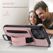 For iPhone 16 Pro Max Suteni H13 Litchi Leather Wrist Strap Wallet Back Phone Case(Pink)