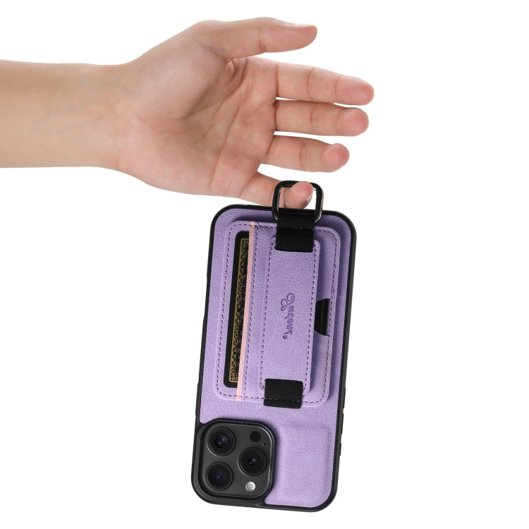For iPhone 16 Pro Max Suteni H13 Litchi Leather Wrist Strap Wallet Back Phone Case(Purple)