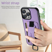 For iPhone 16 Pro Max Suteni H13 Litchi Leather Wrist Strap Wallet Back Phone Case(Purple)