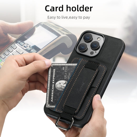 For iPhone 16 Pro Suteni H13 Litchi Leather Wrist Strap Wallet Back Phone Case(Black)