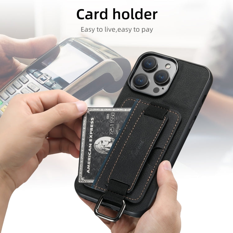 For iPhone 16 Pro Suteni H13 Litchi Leather Wrist Strap Wallet Back Phone Case(Black)