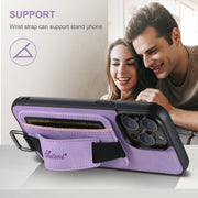For iPhone 16 Pro Suteni H13 Litchi Leather Wrist Strap Wallet Back Phone Case(Purple)