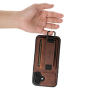 For iPhone 16 Suteni H13 Litchi Leather Wrist Strap Wallet Back Phone Case(Brown)
