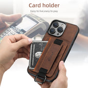For iPhone 16 Suteni H13 Litchi Leather Wrist Strap Wallet Back Phone Case(Brown)
