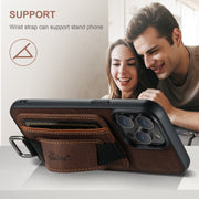 For iPhone 16 Suteni H13 Litchi Leather Wrist Strap Wallet Back Phone Case(Brown)