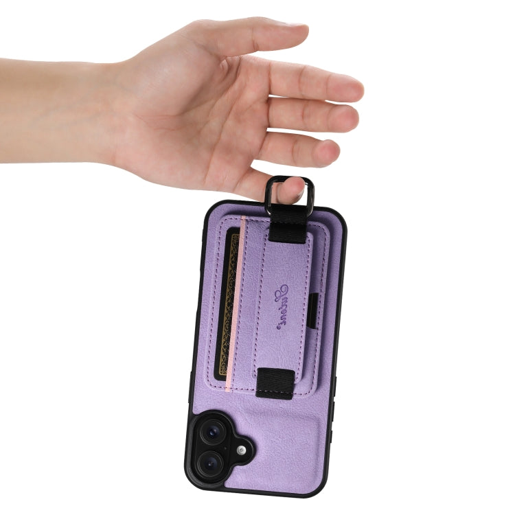 For iPhone 16 Suteni H13 Litchi Leather Wrist Strap Wallet Back Phone Case(Purple)