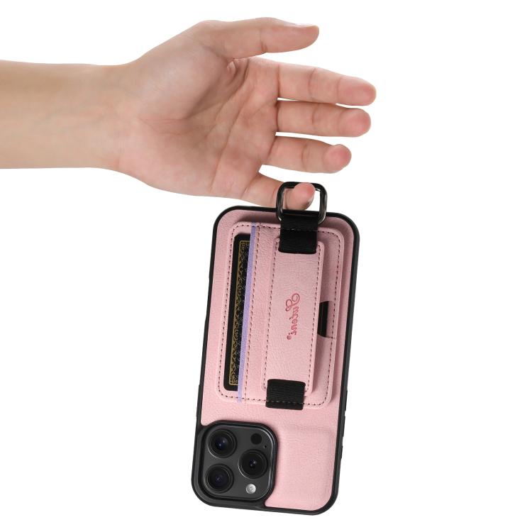 For iPhone 16e Suteni H13 Litchi Leather Wrist Strap Wallet Back Phone Case(Pink) - iPhone 16e Cases by Suteni | Online Shopping South Africa | PMC TechLife | Buy Now Pay Later Mobicred