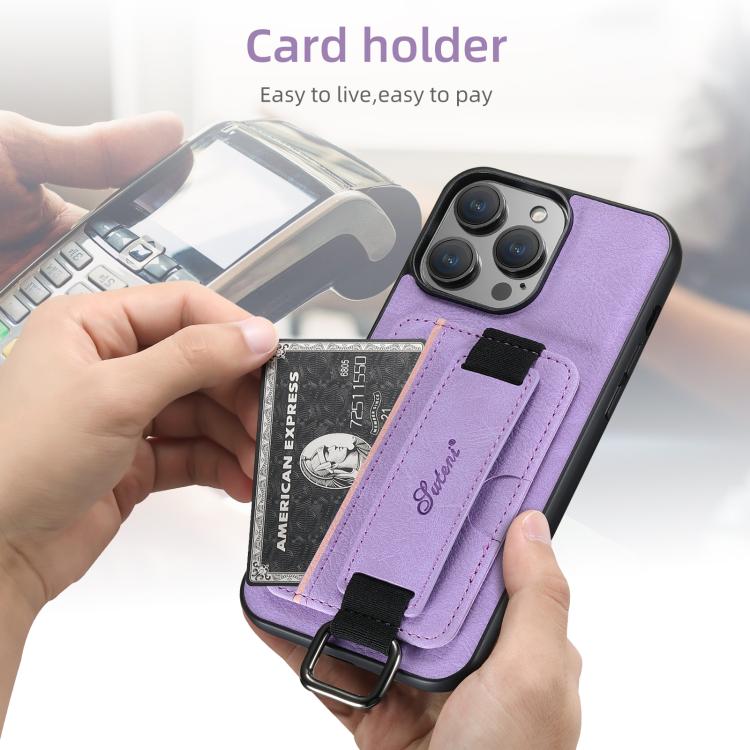 For iPhone 16e Suteni H13 Litchi Leather Wrist Strap Wallet Back Phone Case(Purple) - free shipping - PMC TechLife - Order now!