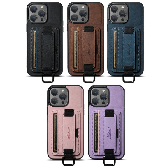For iPhone 16 Pro Suteni H13 Litchi Leather Wrist Strap Wallet Back Phone Case(Blue)