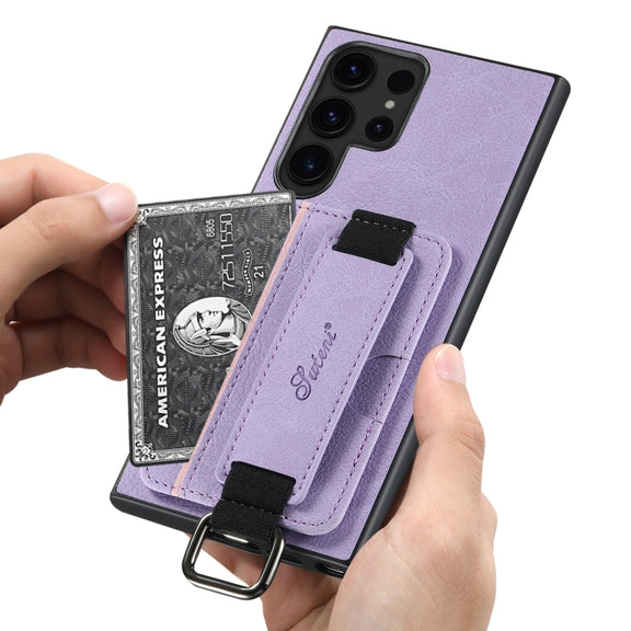 For Samsung Galaxy S24 Ultra 5G Suteni H13 Litchi Leather Wrist Strap Wallet Back Phone Case(Purple)