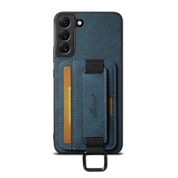 For Samsung Galaxy S24+ 5G Suteni H13 Litchi Leather Wrist Strap Wallet Back Phone Case(Blue)