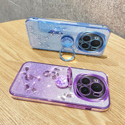 For Honor Magic6 Pro Gradient Glitter Immortal Flower Ring All-inclusive Phone Case(Blue)