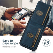 For iPhone 16 Suteni H03 Litchi Leather Card Bag Stand Back Phone Case(Blue)