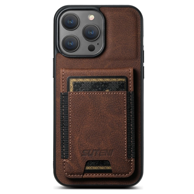 For iPhone 16 Pro Suteni H03 Litchi Leather Card Bag Stand Back Phone Case(Brown) - free shipping - PMC Jewellery - Order now!