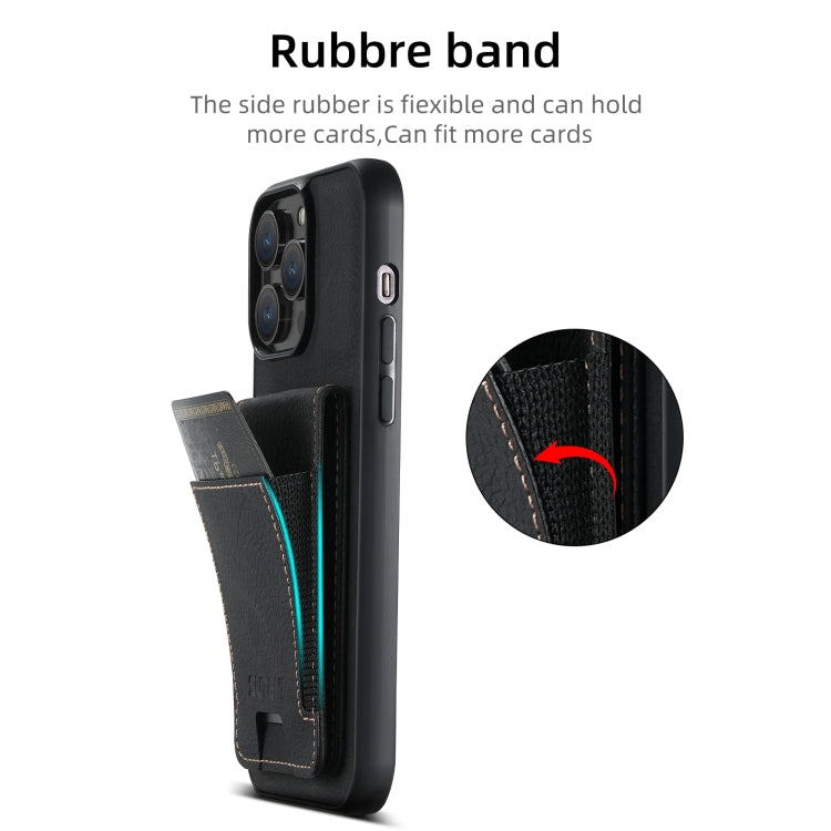 For iPhone 16 Plus Suteni H03 Litchi Leather Card Bag Stand Back Phone Case(Black) - free shipping - PMC Jewellery - Order now!