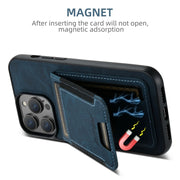 For iPhone 16 Plus Suteni H03 Litchi Leather Card Bag Stand Back Phone Case(Blue)