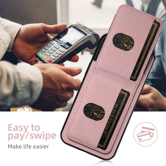 For iPhone 16 Plus Suteni H03 Litchi Leather Card Bag Stand Back Phone Case(Pink)