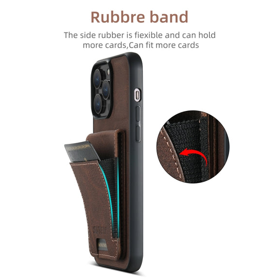 For iPhone 16 Pro Max Suteni H03 Litchi Leather Card Bag Stand Back Phone Case(Brown)