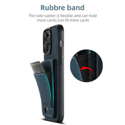 For iPhone 16 Pro Max Suteni H03 Litchi Leather Card Bag Stand Back Phone Case(Blue)
