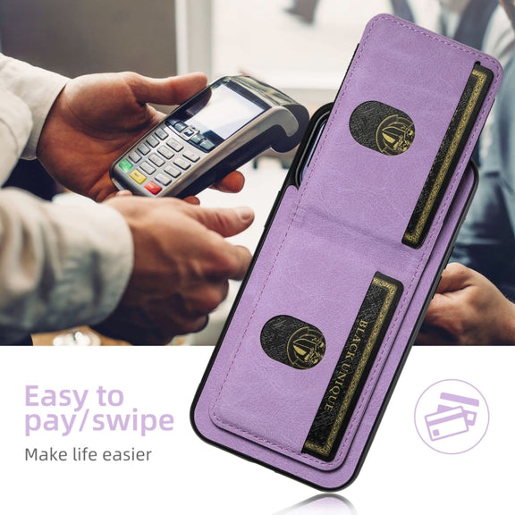 For iPhone 16 Pro Max Suteni H03 Litchi Leather Card Bag Stand Back Phone Case(Purple)