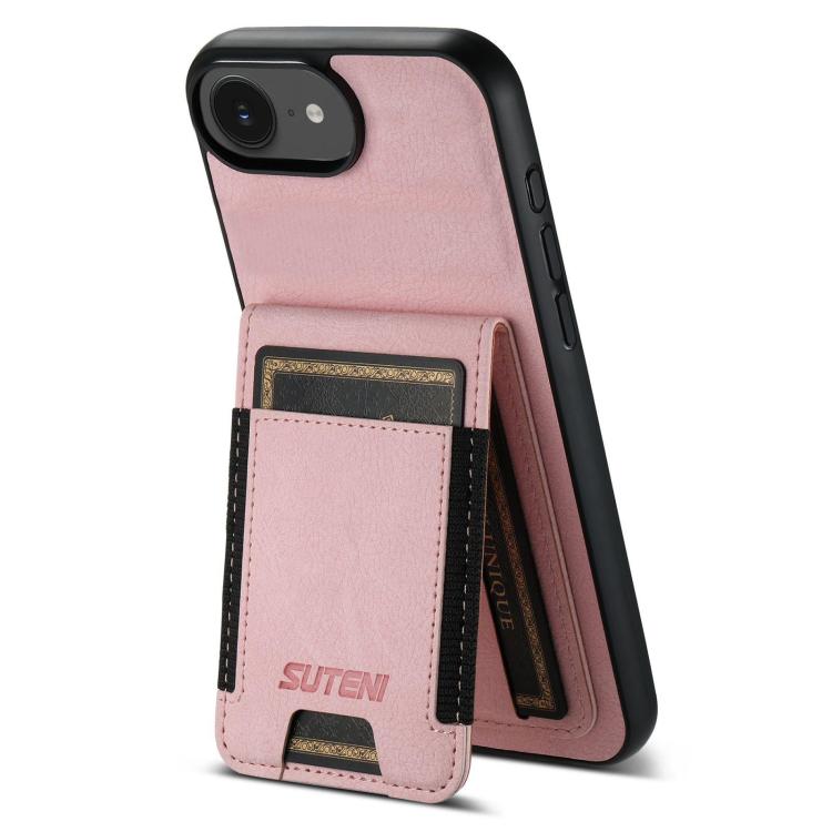 For iPhone 16e Suteni H03 Litchi Leather Card Bag Stand Back Phone Case(Pink) - iPhone 16e Cases by Suteni | Online Shopping South Africa | PMC TechLife | Buy Now Pay Later Mobicred