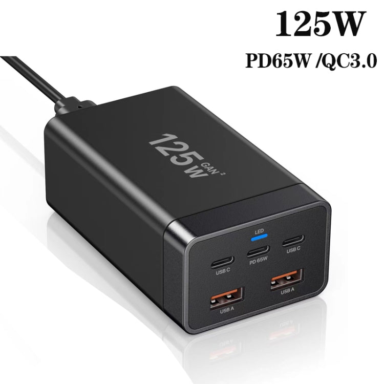 GAN 125W PD65W Dual Type-C + QC3.0 USB Multi Compatible Notebook Adapter EU Plug
