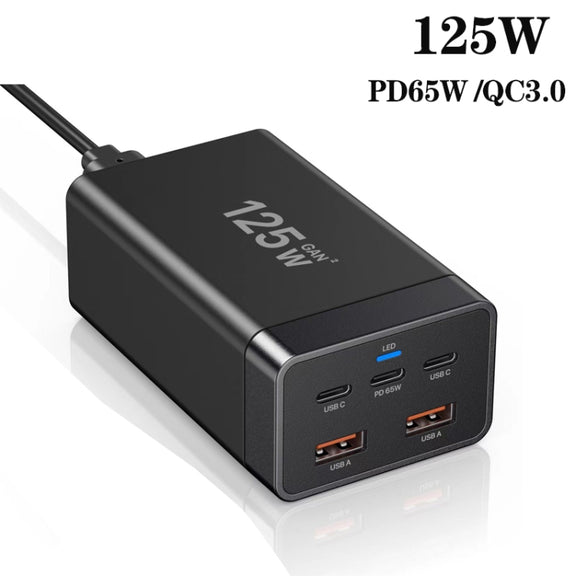 GAN 125W PD65W Dual Type-C + QC3.0 USB Multi Compatible Notebook Adapter US Plug
