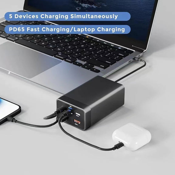 GAN 125W PD65W Dual Type-C + QC3.0 USB Multi Compatible Notebook Adapter EU Plug