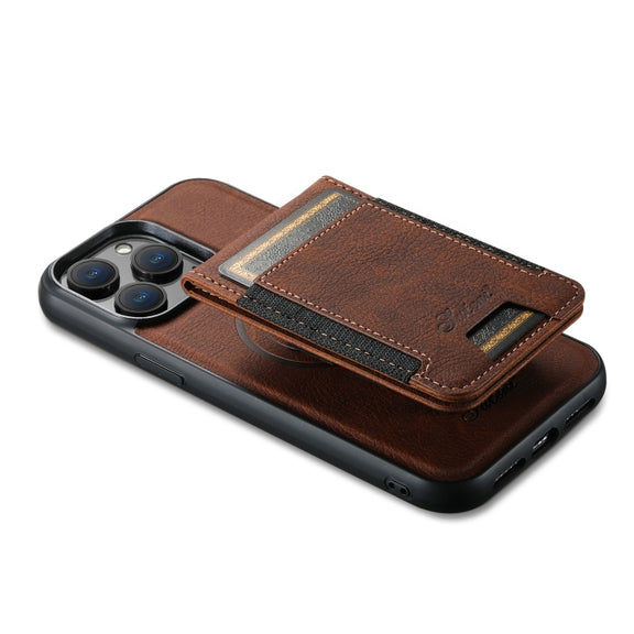For iPhone 15 Pro Max Suteni H17 Litchi Texture Leather MagSafe Detachable Wallet Phone Case(Brown)