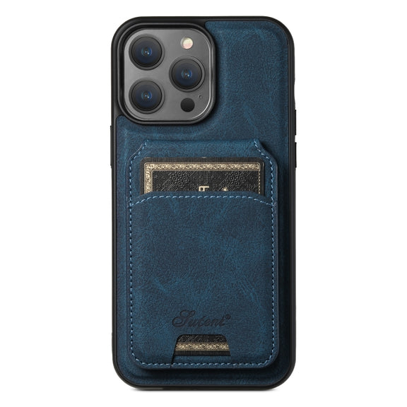 For iPhone 12 Pro Max Suteni H17 Litchi Texture Leather MagSafe Detachable Wallet Phone Case(Blue)