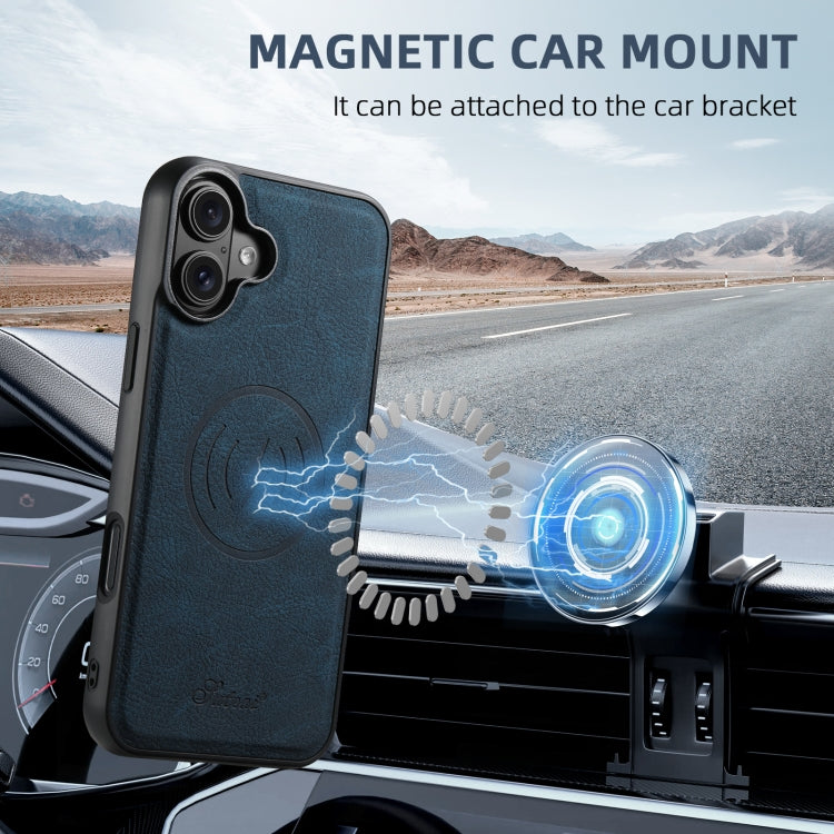 For iPhone 16 Suteni H17 Litchi Texture Leather MagSafe Detachable Wallet Phone Case(Blue) - free shipping - PMC Jewellery - Order now!