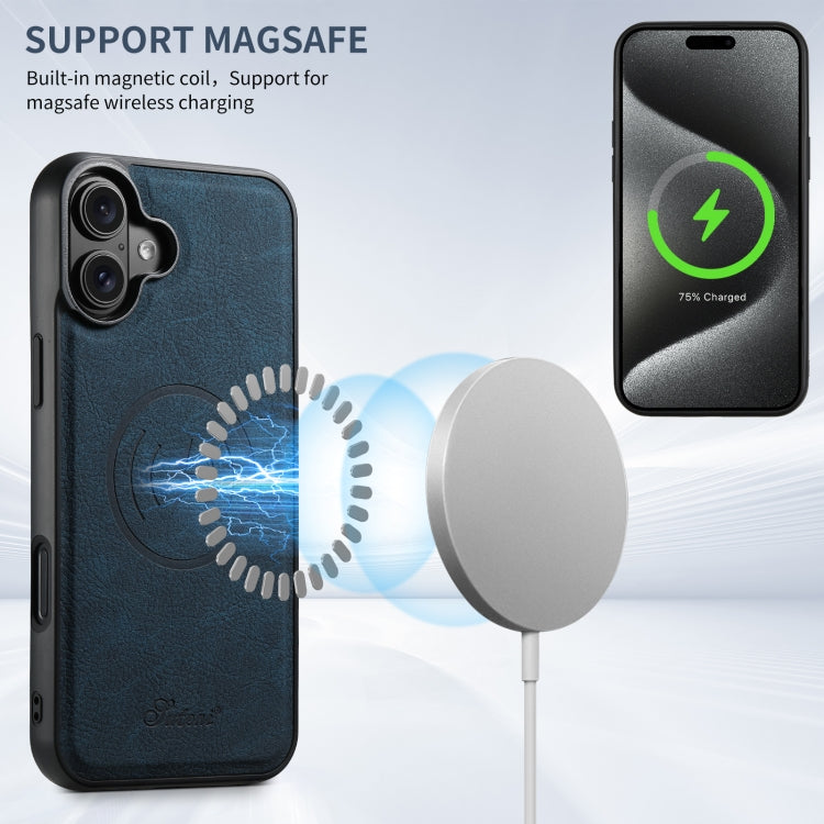 For iPhone 16 Suteni H17 Litchi Texture Leather MagSafe Detachable Wallet Phone Case(Blue) - free shipping - PMC Jewellery - Order now!