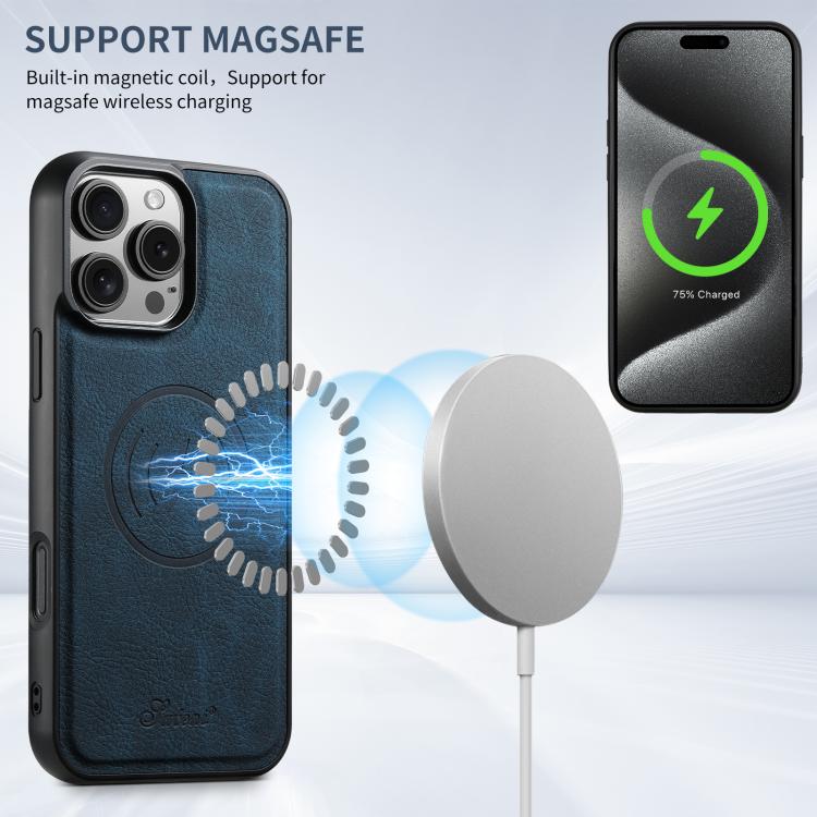 For iPhone 16e Suteni H17 Litchi Texture Leather MagSafe Detachable Wallet Phone Case(Blue)