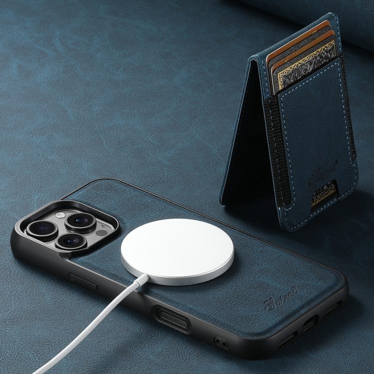 For iPhone 16e Suteni H17 Litchi Texture Leather MagSafe Detachable Wallet Phone Case(Blue)