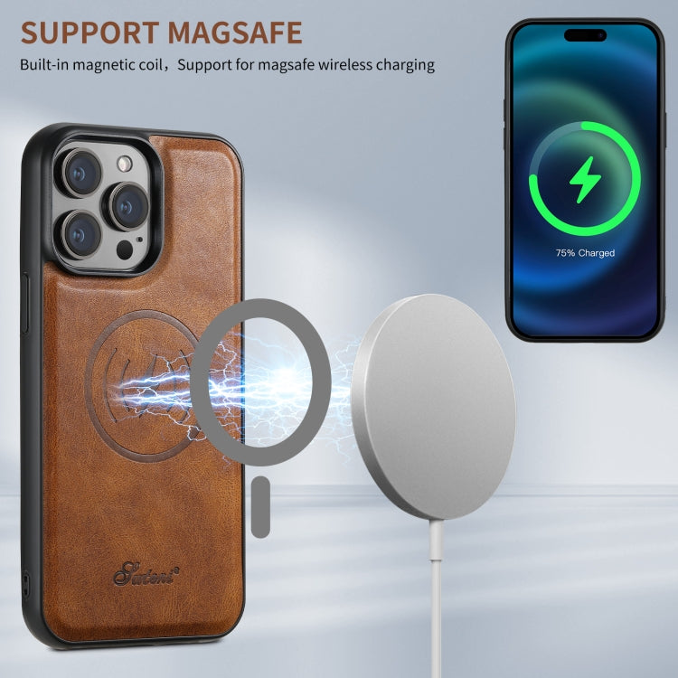 For iPhone 16 Pro Max Suteni H17 Oil Eax Leather MagSafe Detachable Wallet Phone Case(Brown) - free shipping - PMC Jewellery - Order now!